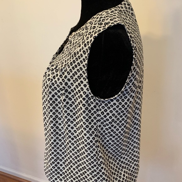 Loft Size XS Sleeveless Pullover 1/2 Button Black Cream Elastic Drawstring Waist - Picture 5 of 7
